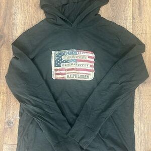 Denim & Supply Ralph Lauren Black Hooded Crewneck with Flag Patch